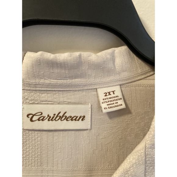 Caribbean Shirt Sz 2XLT Tan Cream Wood Button Modal Blend Tropical Hawaiian - Picture 2 of 9